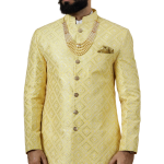 Stunning Yellow Sequin Embroidered Achkan for Men | Father Son Combo | Perfect for Grooms